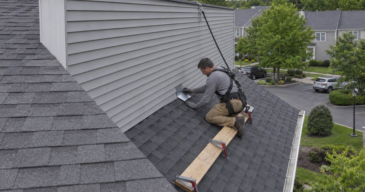 A shared townhouse roof in New Providence repaired at the sidewall between two units’ roof sections