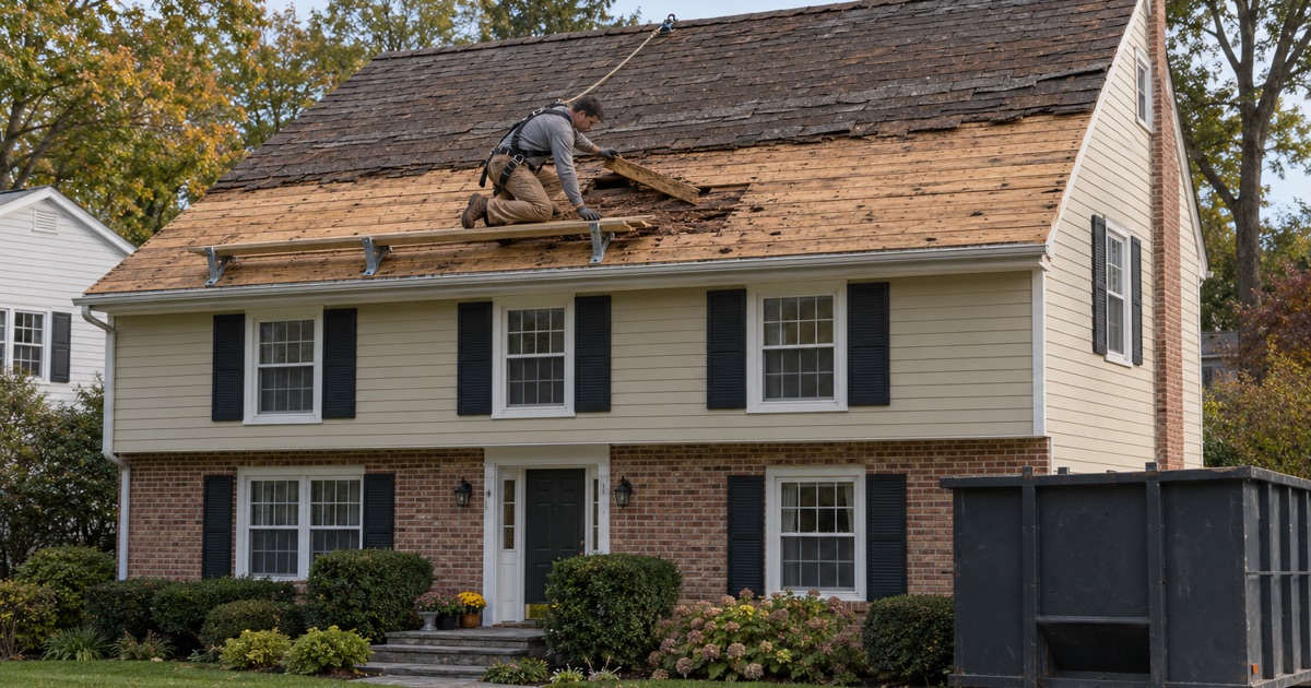 A second shingle layer torn off a Ringwood house, taking weight off the roof before the new one goes on